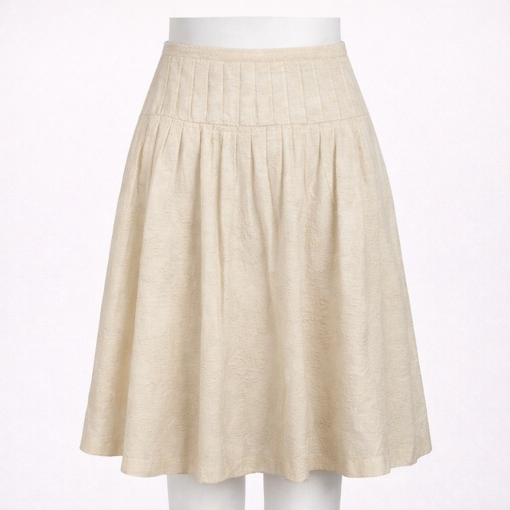 Vintage Y2K Floral‎ Fairy Pleated Skirt Size M Tan Cottagecore Preppy Jacquard